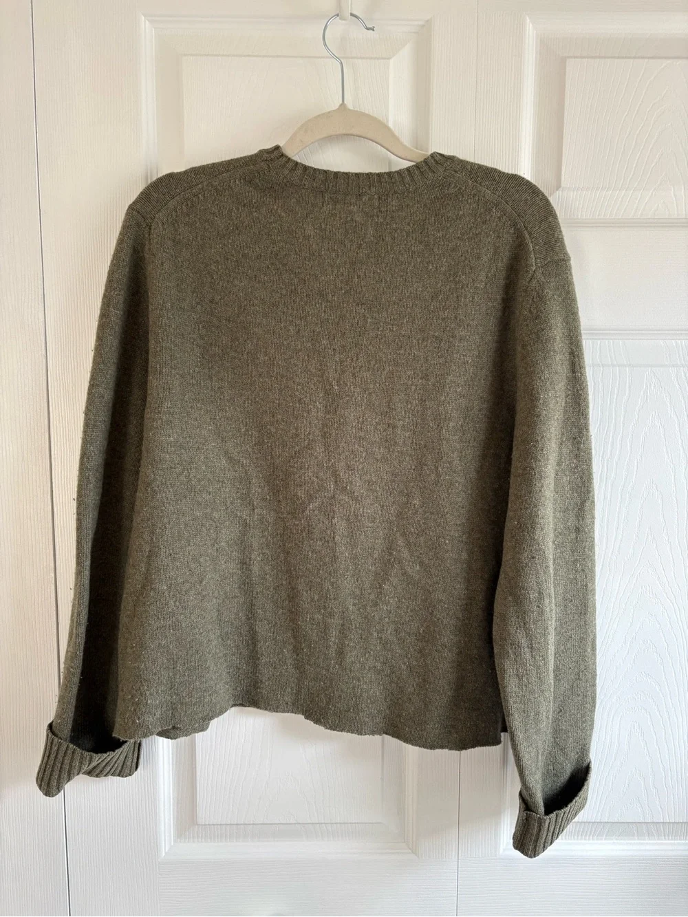 Banana Republic Cropped Luxury Wool Cashmere Angora Academia Sweater Army Green